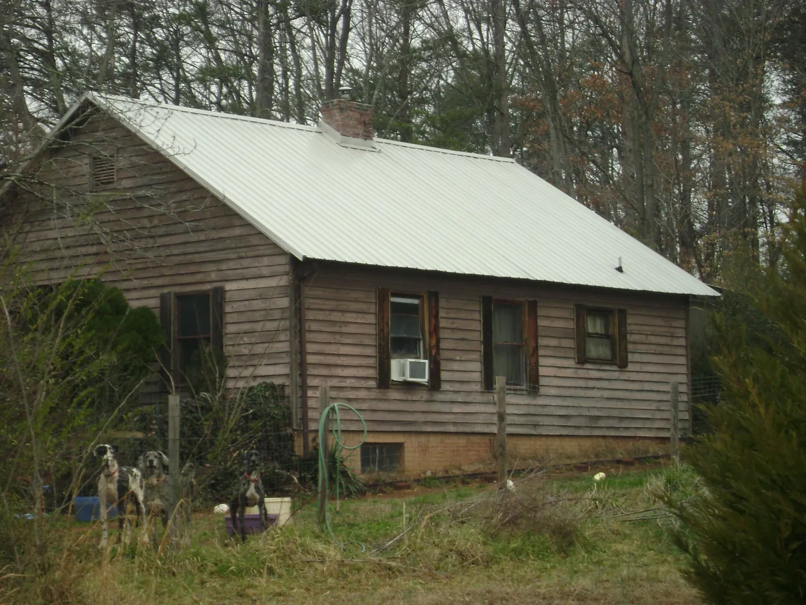 White metal roof on an old wood sided farmhouse, from a Asphalt Shingle Roof Repair job in Jamesville